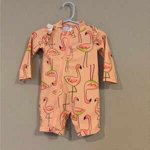 Carter's Peach Flamingo Zip One-Piece Swim Suit